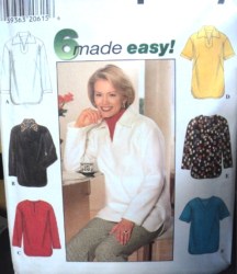 7764 SIMPLICITY 6 EASY PULLOVER SS-LS TUNIC TOPS  COLLAR OR NOT PATTERN XS-M; L-XL choice uncut